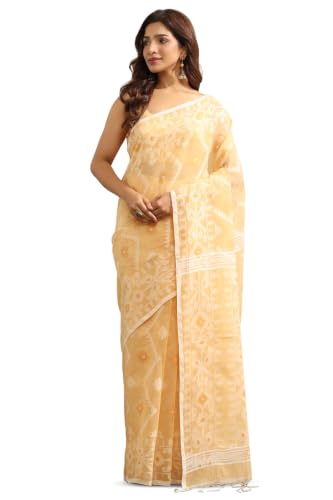 Soch Womens Beige Cotton Jamdani Woven Saree