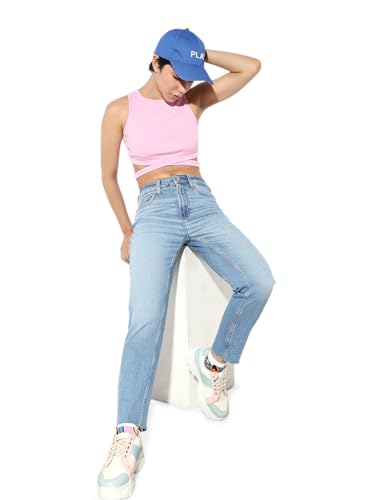 ONLY Women's High Rise Straight Fit Jeans Light Blue Denim