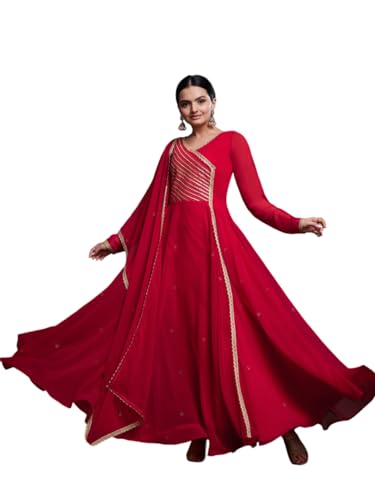 FUSIONIC Red Gota Patti Embellished Gown with Dupatta