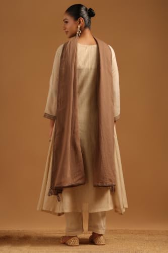 Soch Womens Beige Mul Chanderi Botanical Embroidered Salwar Suit