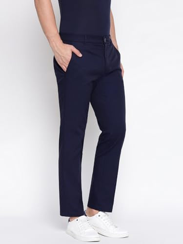 GUESS Myron Dressy Cotton Dobby Stretch Smart Blue Solid Mid Rise Regular Fit Chinos Trousers