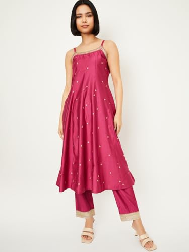 Max Women's Polyester Blend Kurta Set (COPJ52003B_Pink