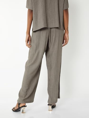 Max Women Textured Wide Leg Trousers (Grey_XL-XXL)