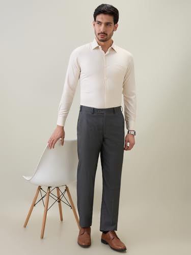 Raymond Men Contemporary Fit Structure Pattern Bamboo Polyester Blend Semi Cutaway Collar Full Sleeve Formal Shirt Yellow