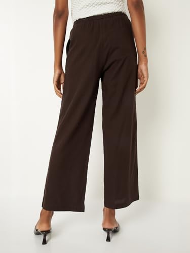 Max Women Solid Wide Leg Trousers (Brown_XL-XXL)