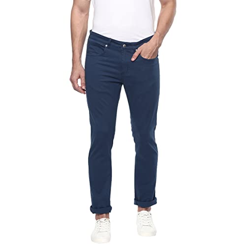 OOBANI Men Navy Solid Slim fit Trouser