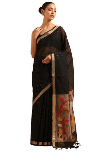 Soch Womens Black Tissue Woven Design Saree With Sequin