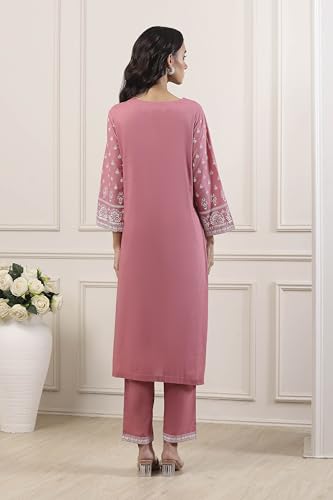 Biba Women Pink Cotton Straight Suit Set_36