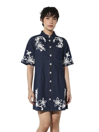 ONLY Women's Embroidered Shirt Blue Dress