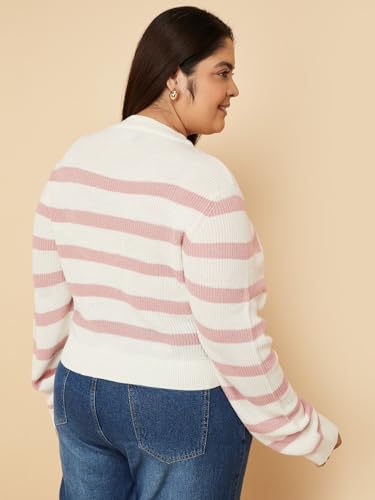 Max Women Striped Sweater (Off White_3XL)