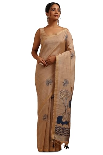 Soch Womens Navy Blue Tussar Zari Woven Saree
