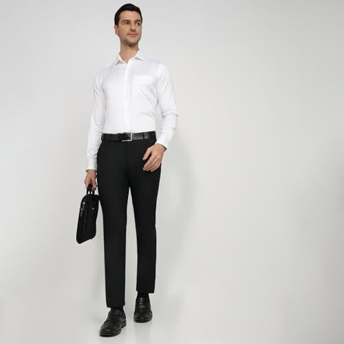 Raymond Men Slim Fit Structure Pattern Polyester Blend Flat Front Formal Trouser Dark Green