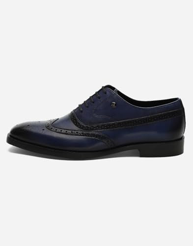 Monte Carlo Mens Navy Blue Solid Lace Up Genuine Leather Formal Brogue Shoes (201826FW-2-9)