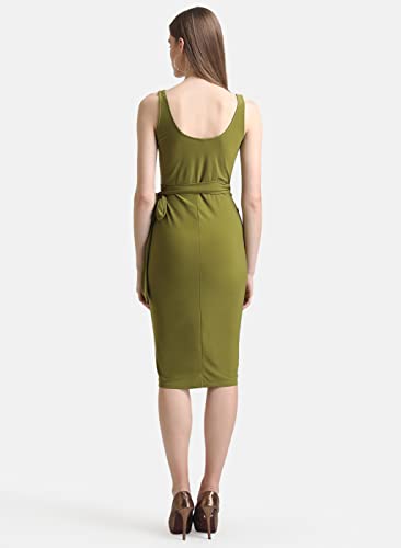 Kazo Women's Polyester Fit and Flare Knee-Length Dress (124186AVCDOM_Green