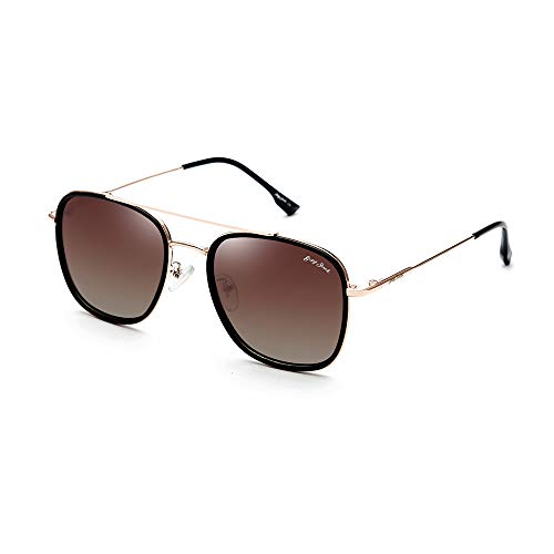 grey jack Square Polarized Sunglasses UV Protected for Men Women Metal Frame GJ1289 Golden(black) Frame Gradient Brown Lens