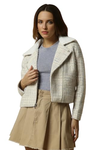 Women White Check Casual Jacket