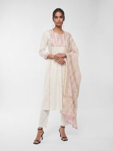 Max Women Embroidered A-line Kurta Set (White_M)