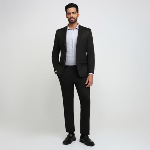 Raymond Men Contemporary Fit Solid Pattern Poly Viscose Blend Notch Lapel Full Sleeve Formal Suit Brown