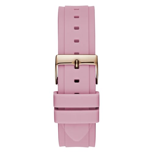 GUESS Women Rose Gold-Tone Stainles Steel + Pink Stain Resistant Silicone Analog Watch With Day + Date Functions. Color: Pink (Model: U1053L3)
