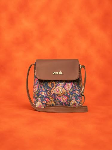 ZOUK Paisley Flap Sling Bag Gift Box for Women | Rakhi Gift for Sister | Vegan Leather Crossbody Sling with Magnetic Flap | Handcrafted in India