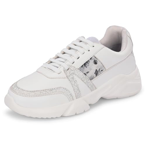 Centrino Women Casual Sneaker | Ultra Soft Cushion | Trendy & Lightweight Design | Low Top Flat Sole | Colorblock Sneakers | White Sneakers Girl Shoes 7621-5