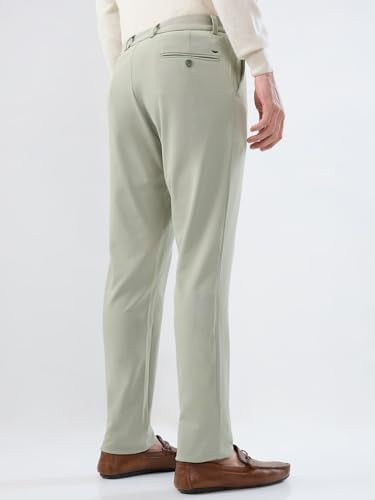 Park Avenue Men Commutech Fit Structure Pattern Cotton Spandex Blend Flat Front Casual Trouser Green