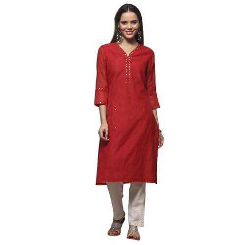 BIBA Women YARNDYED Straight Kurta Mix and Match(Summer Staples COLLECTION20282_RED_40)