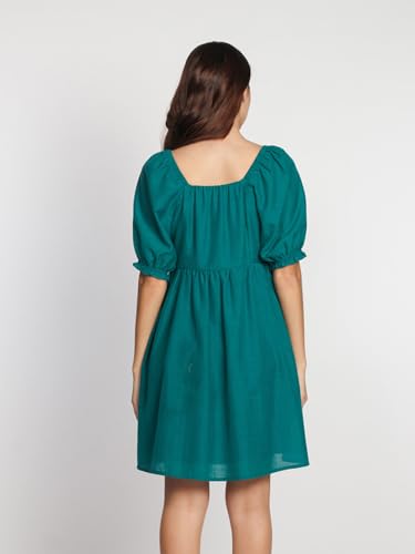 Zink London Women's Green Solid Flared Short Dress