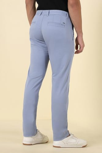 Men Light Blue Solid Casual Trousers