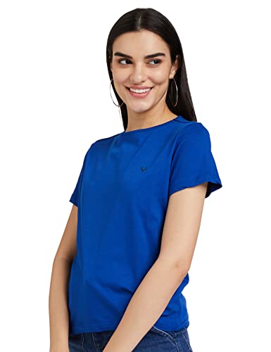 Allen Solly Women's Regular T-Shirt (AHKCCRGPH16085-L_Medium Blue L)