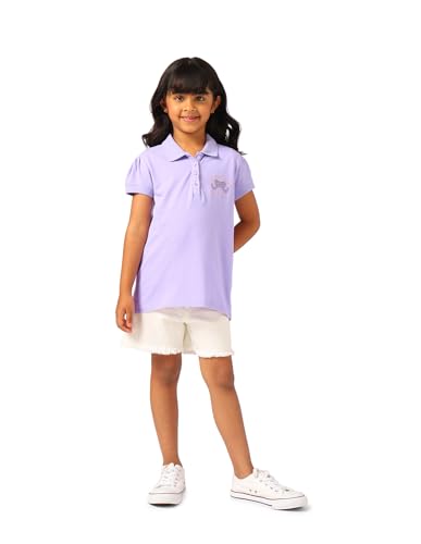U.S. Polo Assn. Kids Kids Regular fit Girls Cotton Solid Short Sleeves Polo T-Shirts (UGSS25PTS204_Purple_8-9Y)