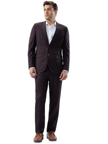 Raymond Men Contemporary Fit Checks Pattern Polyester Blend Notch Lapel Full Sleeve Formal Suit Maroon