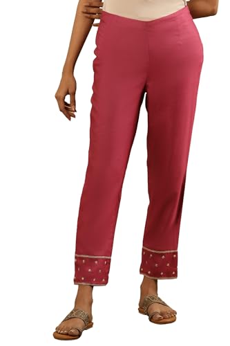 W for Woman Folksong Strechable Slim Pants for Women | Trousers for Women Magenta Haze