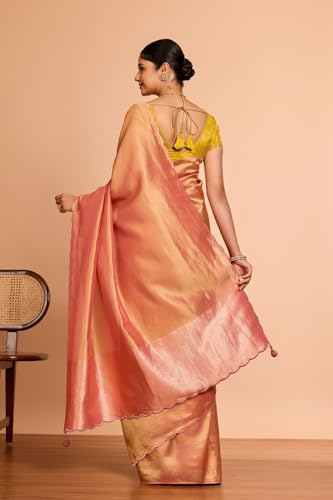 Taneira Women Light Pink Viscose Tissue Woven Saree with Unstitched Blouse Piece (SAPP01AC5590-Light Pink)