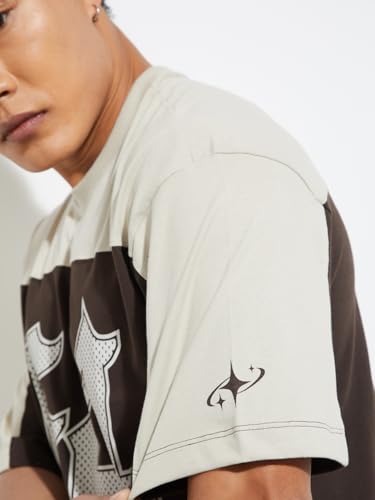 Max URB_N Men Colourblock Oversized T-Shirt (Brown_L)