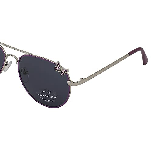 Carlton London Girl's Black Lens & Silver-Toned Aviator Sunglasses with UV Protected Lens
