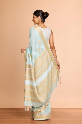 Taneira Women Light Blue Assam Woven Modal Eri Saree with Unstitched Blouse Piece (SAIH01AB9978-Light Blue)