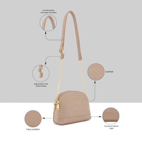 Caprese Rain Medium Sling Bag for Women | Elegant Multi-Compartment Shoulder Handbag with Adjustable & Detachable Strap | Premium Designer Party & Travel Bag with Dual Closure (Mocha Mousse)
