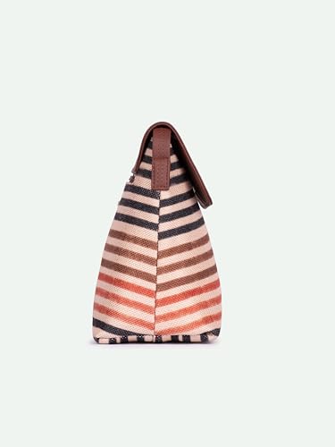 ZOUK Qutub Stripes Printed Women’s Jute Sling Bag | Handcrafted Vegan Leather Multicolor Flap Shoulder Bag