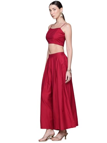 Aarke Ritu Kumar Wine Hiranmayi Festive Emb. Jacket With Bustier And Palazzo Co-Ord Set