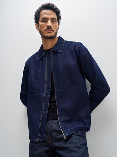 XYXX Men's Cotton Denim Jacket| Long Sleeves| Solid-Regular Fit For Everyday Wear | Midnight Blue