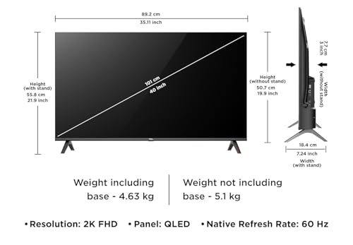 TCL 101 cms (40 inches) Smartchoice Full HD Smart QLED Google TV | Dolby Audio 24 watts | Ai Clarity | Metallic Bezel-Less | Multiple Viewing Mode | 40V5C