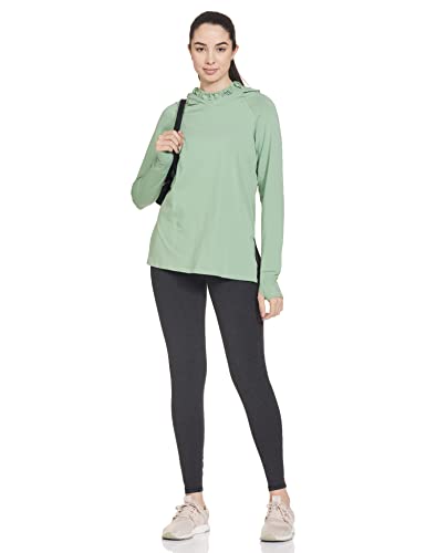 Enamor Athleisure Women's 4 Way Stretch Cotton Quick Dry and Antimicrobial Hooded Mask T-Shirt for Women - A302(A302-Pistachio-M)