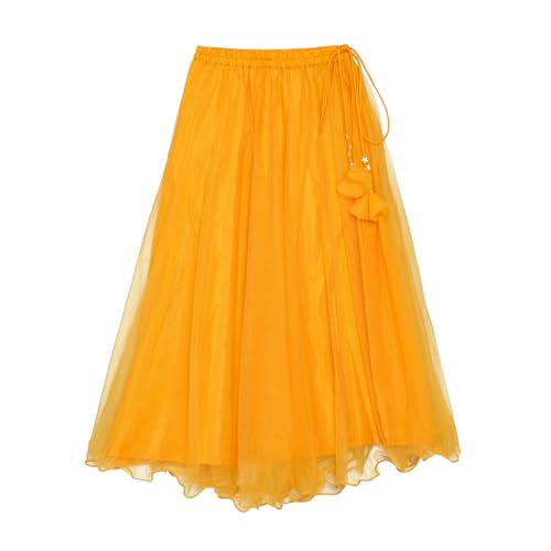 BIBA Girl's Solid Straight Polyester Readymade Lehenga Choli Set (Kwwhite Blooms5966_Yellow_9)