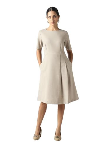 Women Beige Print Knee Length Formal Dress