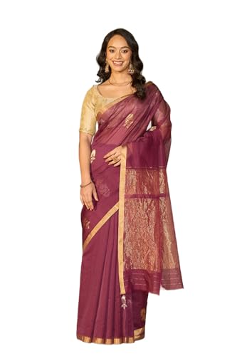Taneira Purple Woven Pure Silk Cotton Chanderi Saree with Unstitched Blouse Piece (8905906844210 - Purple)