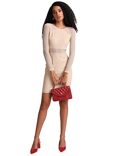 Kazo Women's Polyester Bodycon Mini Casual Dress (124536MLGTHM_Beige