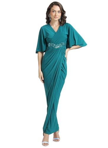 Kazo Women's Polyester Fit and Flare Maxi Dress (124159SDSPRCXS_Green