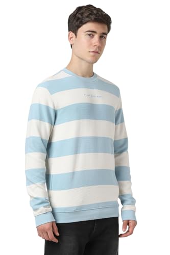 Men Light Blue Patterned Crew Neck Sweatshirt