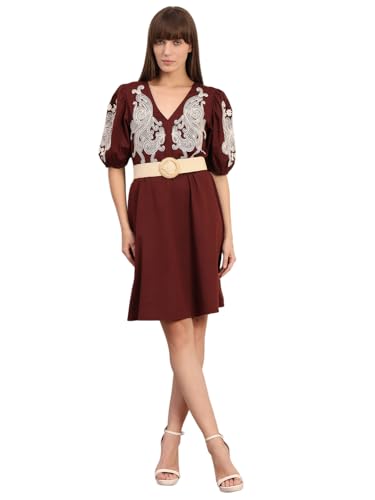 VERO MODA Women's Fit and Flare Brown Dress